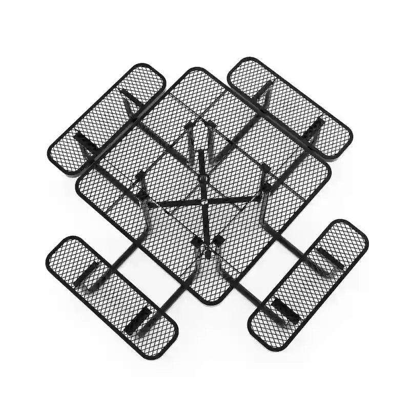 Commercial Grade Expanded Mesh Metal Outdoor Picnic Table with Anchors - 79.75D x 79.75W x 28.75H