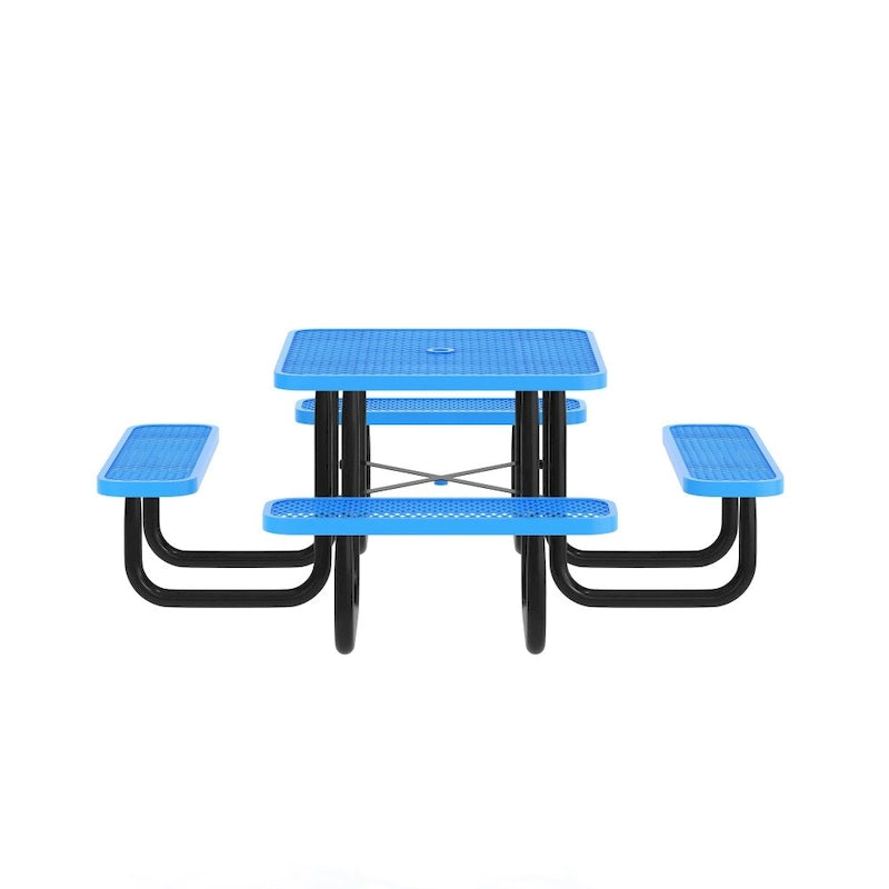 Commercial Grade Expanded Mesh Metal Outdoor Picnic Table with Anchors - 79.75D x 79.75W x 28.75H