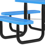 Commercial Grade Expanded Mesh Metal Outdoor Picnic Table with Anchors - 79.75D x 79.75W x 28.75H