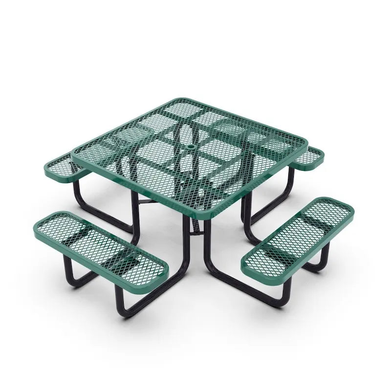 Commercial Grade Expanded Mesh Metal Outdoor Picnic Table with Anchors - 79.75D x 79.75W x 28.75H