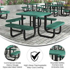 Commercial Grade Expanded Mesh Metal Outdoor Picnic Table with Anchors - 79.75D x 79.75W x 28.75H
