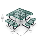 Commercial Grade Expanded Mesh Metal Outdoor Picnic Table with Anchors - 79.75D x 79.75W x 28.75H