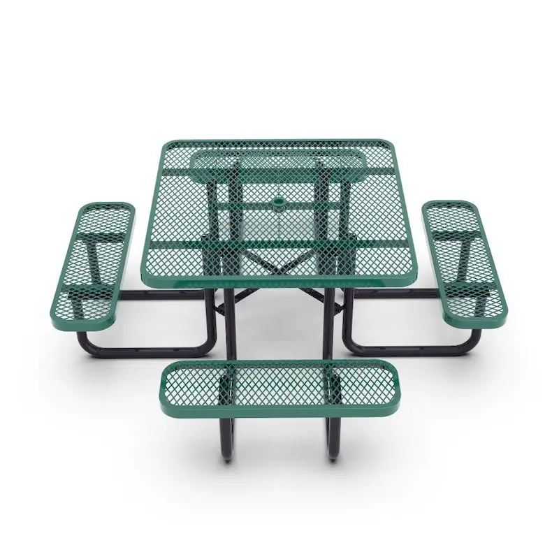 Commercial Grade Expanded Mesh Metal Outdoor Picnic Table with Anchors - 79.75D x 79.75W x 28.75H