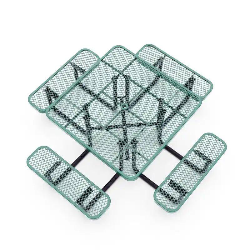 Commercial Grade Expanded Mesh Metal Outdoor Picnic Table with Anchors - 79.75D x 79.75W x 28.75H