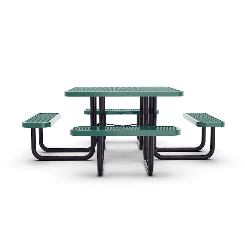 Commercial Grade Expanded Mesh Metal Outdoor Picnic Table with Anchors - 79.75D x 79.75W x 28.75H