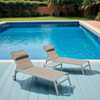 Adjustable Patio Chaise Lounge with Side Table and Wheel (Set of 3 )