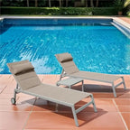 Adjustable Patio Chaise Lounge with Side Table and Wheel (Set of 3 )