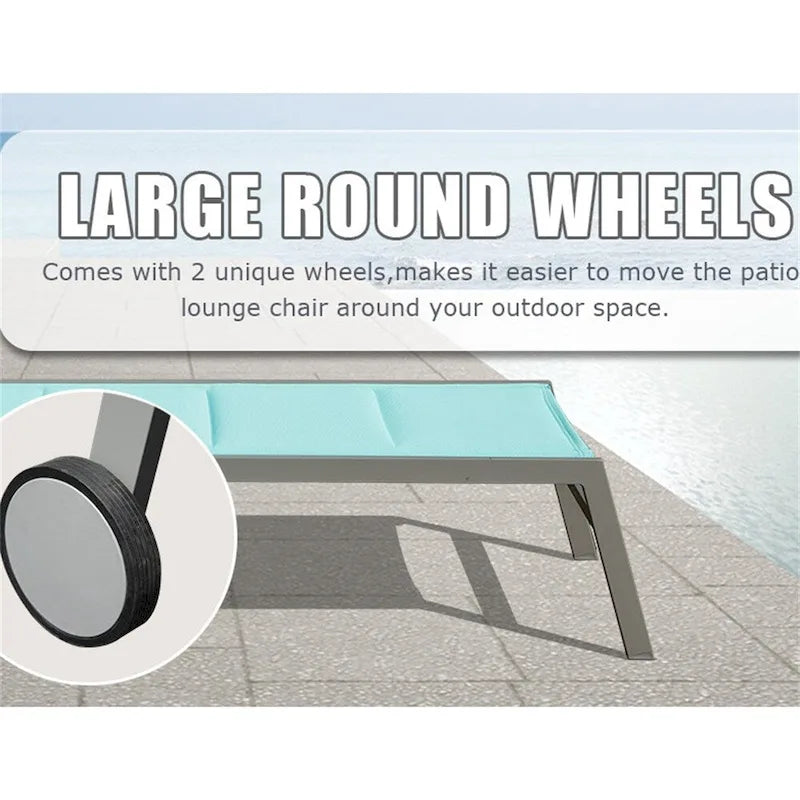 Adjustable Patio Chaise Lounge with Side Table and Wheel (Set of 3 )