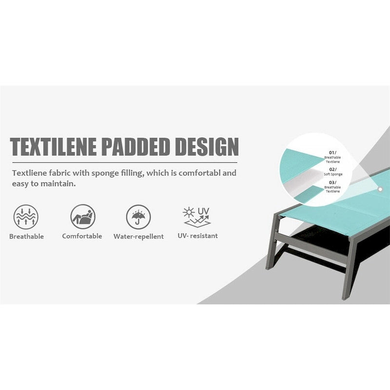 Adjustable Patio Chaise Lounge with Side Table and Wheel (Set of 3 )