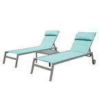 Adjustable Patio Chaise Lounge with Side Table and Wheel (Set of 3 )