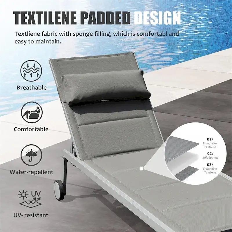 Adjustable Patio Chaise Lounge with Side Table and Wheel (Set of 3 )