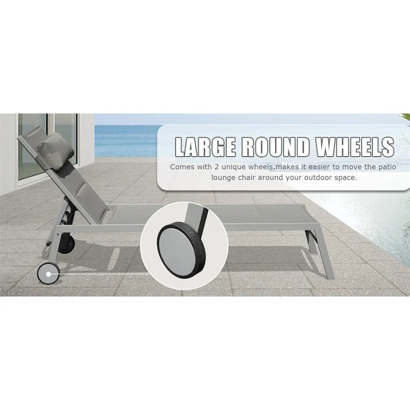 Adjustable Patio Chaise Lounge with Side Table and Wheel (Set of 3 )