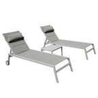 Adjustable Patio Chaise Lounge with Side Table and Wheel (Set of 3 )