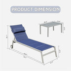 Adjustable Patio Chaise Lounge with Side Table and Wheel (Set of 3 )