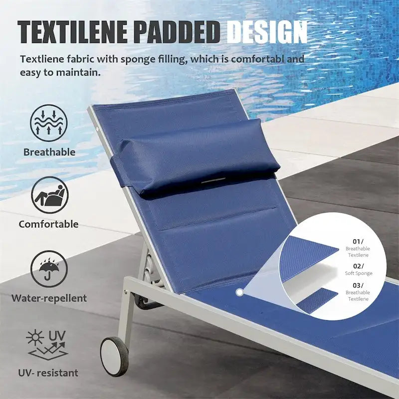 Adjustable Patio Chaise Lounge with Side Table and Wheel (Set of 3 )