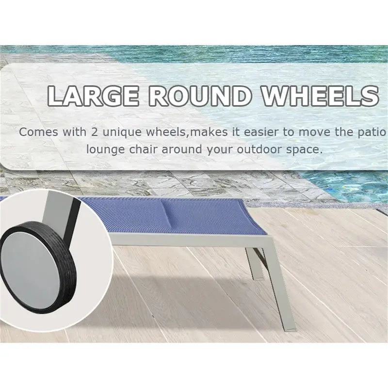 Adjustable Patio Chaise Lounge with Side Table and Wheel (Set of 3 )