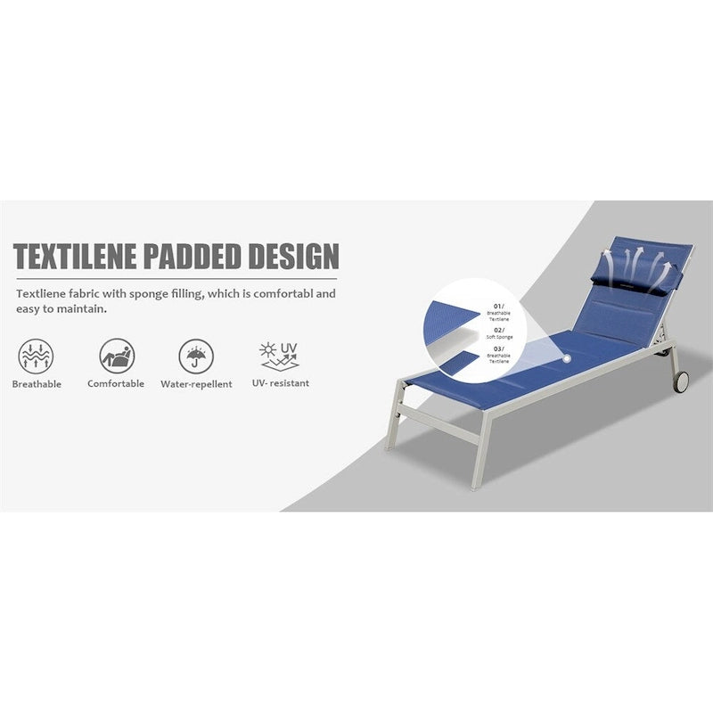 Adjustable Patio Chaise Lounge with Side Table and Wheel (Set of 3 )