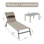 Adjustable Patio Chaise Lounge with Side Table and Wheel (Set of 3 )