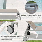 Adjustable Patio Chaise Lounge with Side Table and Wheel (Set of 3 )