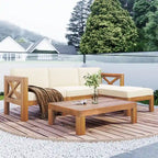 Patio Wood 5-Piece Sectional Sofa Seating Group Set with Cushions