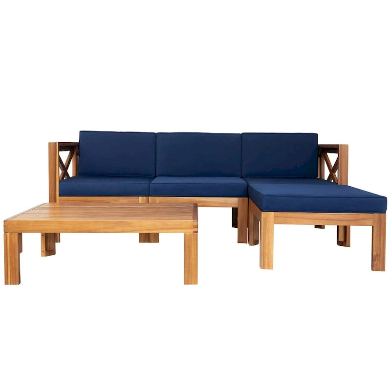 Patio Wood 5-Piece Sectional Sofa Seating Group Set with Cushions