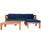 Patio Wood 5-Piece Sectional Sofa Seating Group Set with Cushions