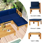 Patio Wood 5-Piece Sectional Sofa Seating Group Set with Cushions