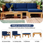 Patio Wood 5-Piece Sectional Sofa Seating Group Set with Cushions