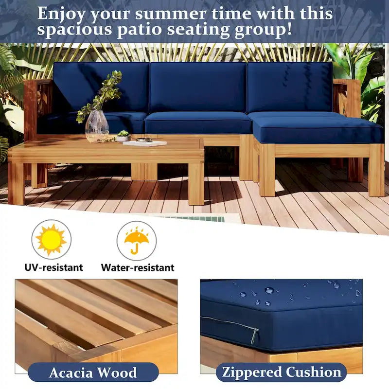 Patio Wood 5-Piece Sectional Sofa Seating Group Set with Cushions