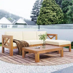 Patio Wood 5-Piece Sectional Sofa Seating Group Set with Cushions