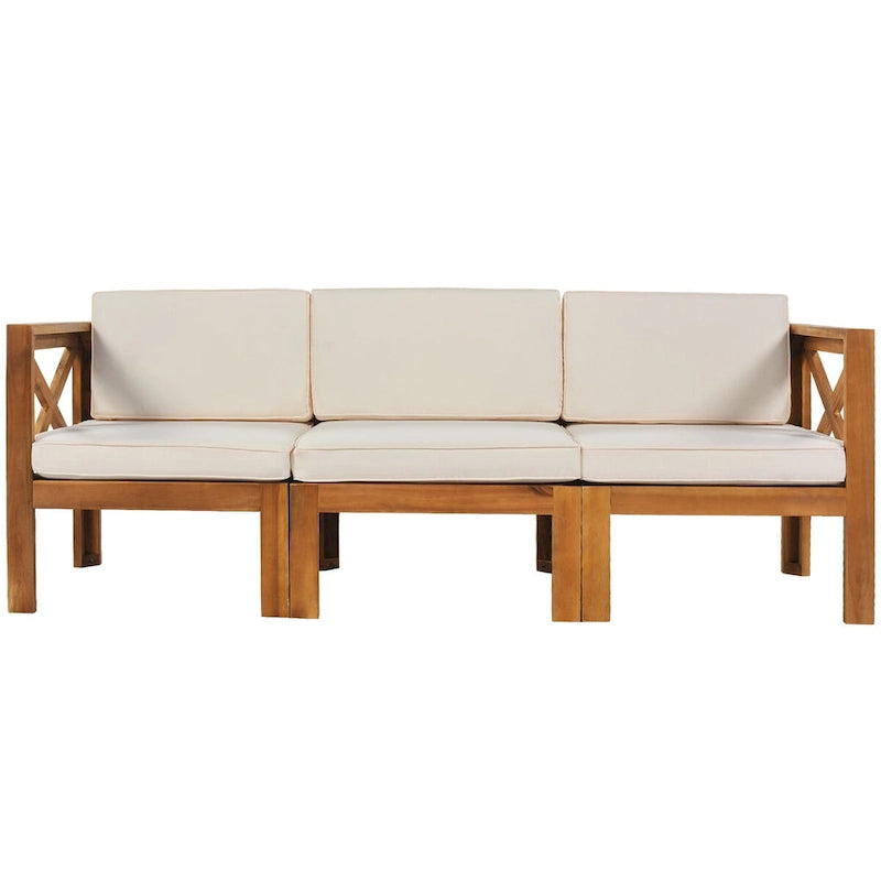 Patio Wood 5-Piece Sectional Sofa Seating Group Set with Cushions