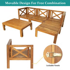 Patio Wood 5-Piece Sectional Sofa Seating Group Set with Cushions