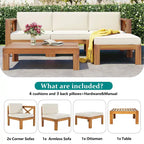 Patio Wood 5-Piece Sectional Sofa Seating Group Set with Cushions