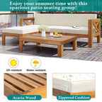Patio Wood 5-Piece Sectional Sofa Seating Group Set with Cushions