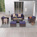 LIVOOSUN 6Pcs Patio Brown Rattan Outdoor Furniture Sofa Set with Coffee Table