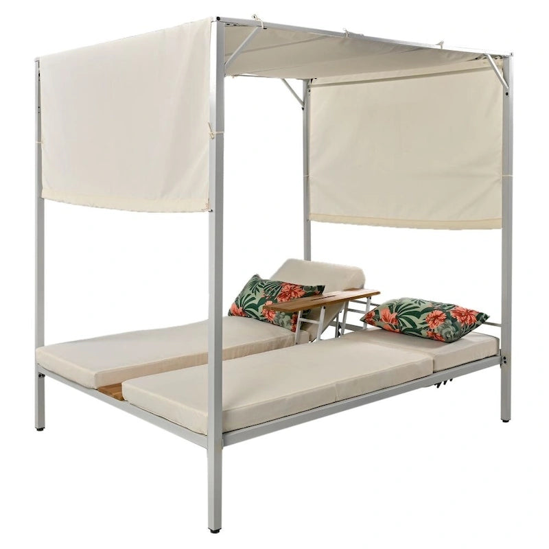 Outdoor Patio Sunbed Daybed with Cushions, Adjustable Seats