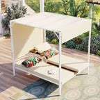 Outdoor Patio Sunbed Daybed with Cushions, Adjustable Seats