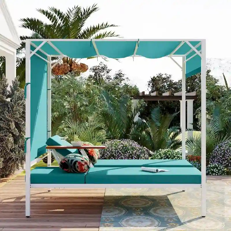 Outdoor Patio Sunbed Daybed with Cushions, Adjustable Seats