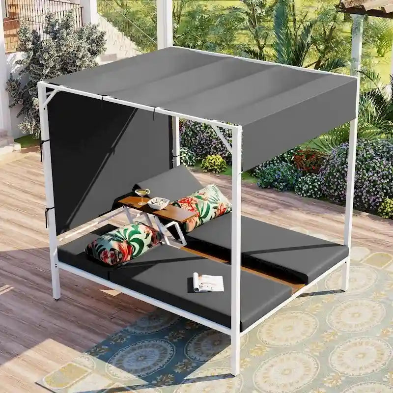 Outdoor Patio Sunbed Daybed with Cushions, Adjustable Seats