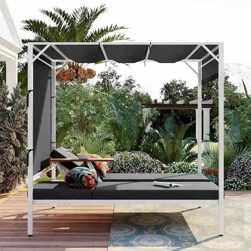 Outdoor Patio Sunbed Daybed with Cushions, Adjustable Seats