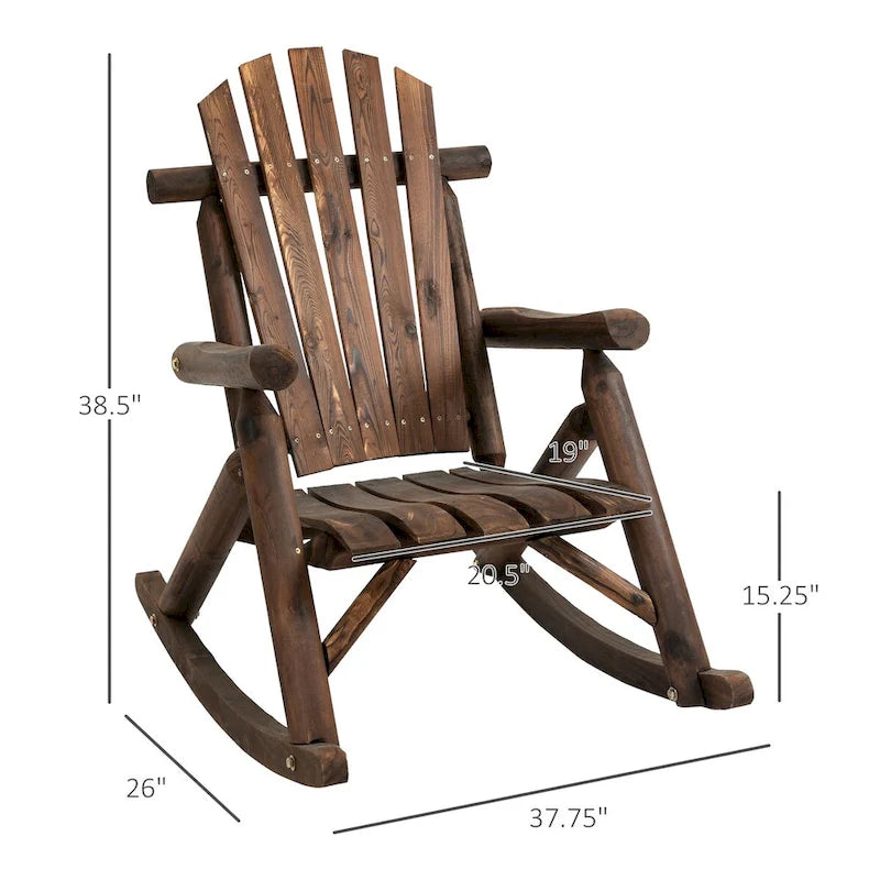 Outdoor Single-person Adirondack Rocking Chair with Rustic High Back