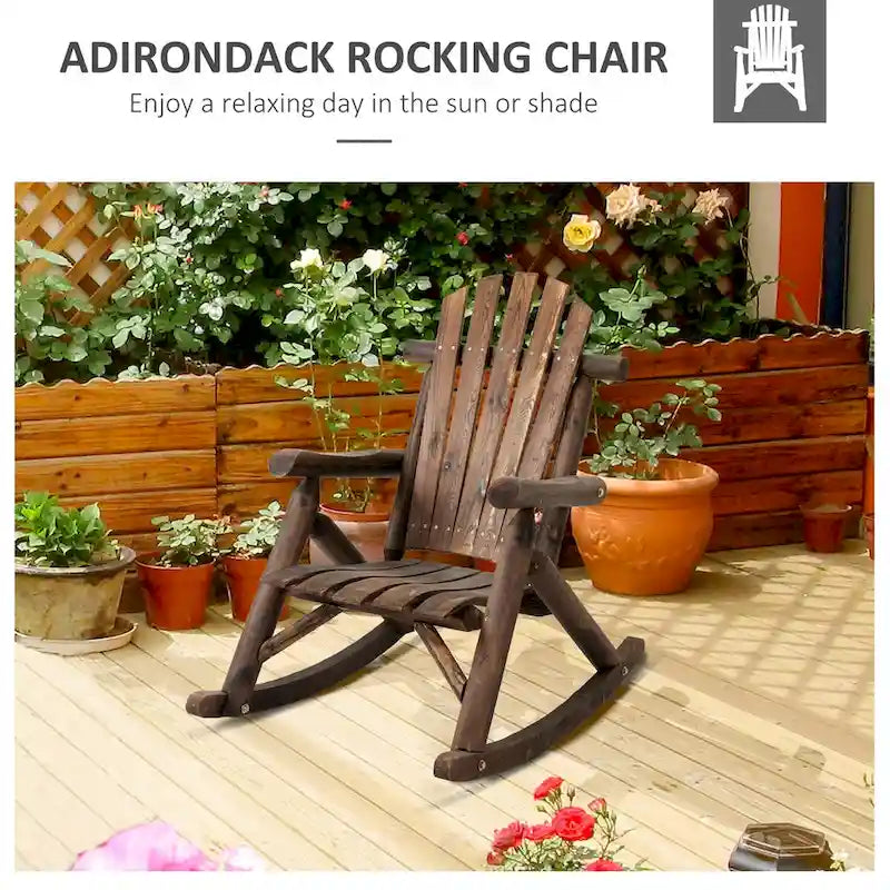 Outdoor Single-person Adirondack Rocking Chair with Rustic High Back