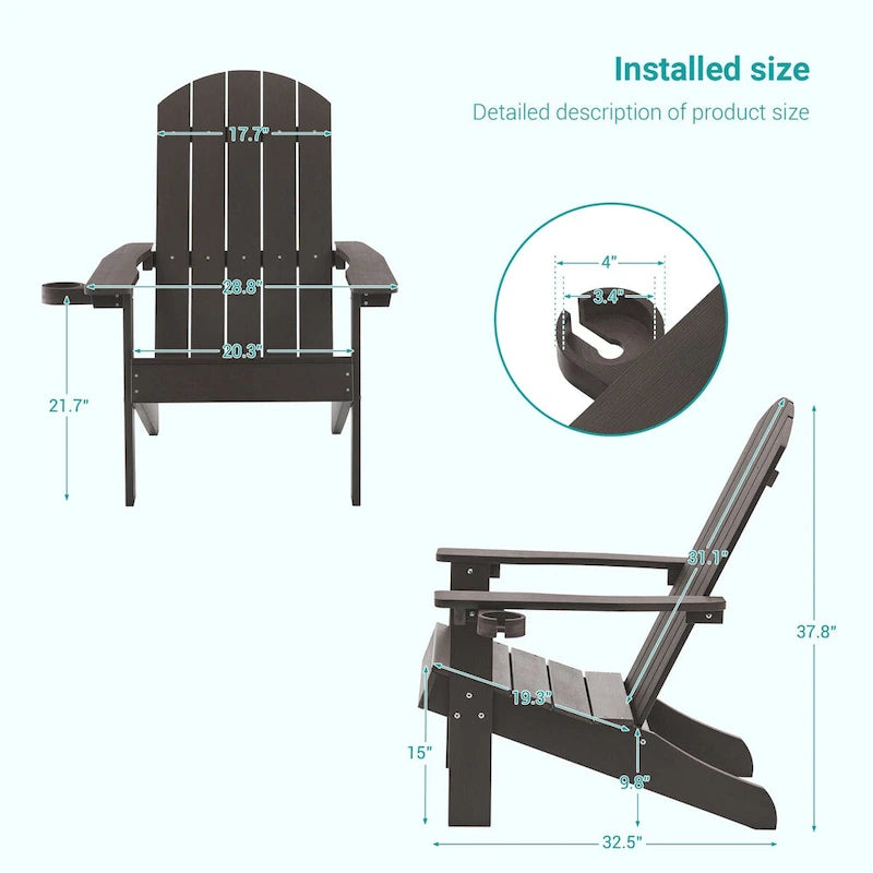 Bonosuki Adirondack Chair Patio Chair with Big Armrests Fire Pit Chair