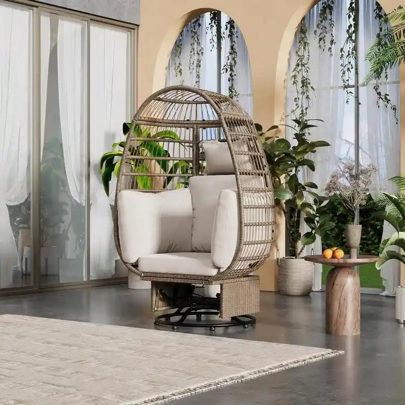 Swivel Rattan Egg Patio Chair with Cushions and Rocking Function