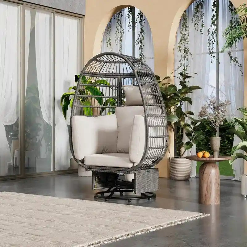 Swivel Rattan Egg Patio Chair with Cushions and Rocking Function