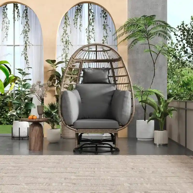 Swivel Rattan Egg Patio Chair with Cushions and Rocking Function