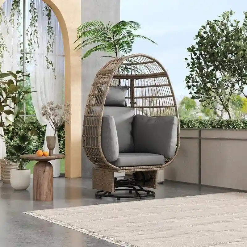 Swivel Rattan Egg Patio Chair with Cushions and Rocking Function