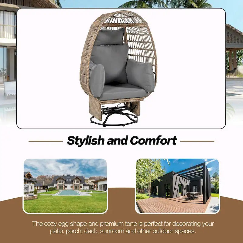 Swivel Rattan Egg Patio Chair with Cushions and Rocking Function