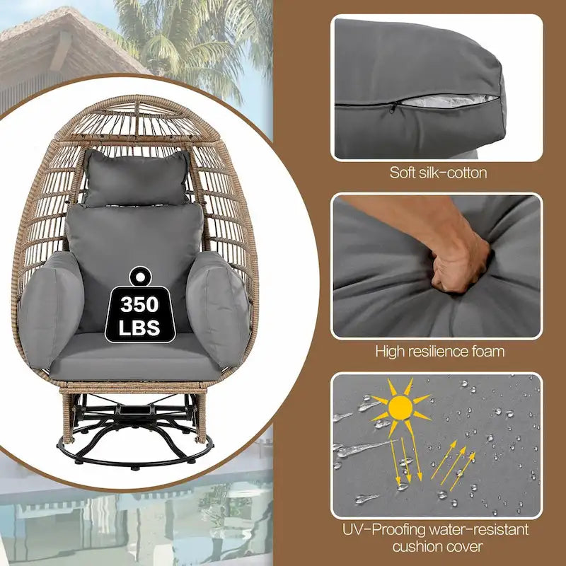 Swivel Rattan Egg Patio Chair with Cushions and Rocking Function
