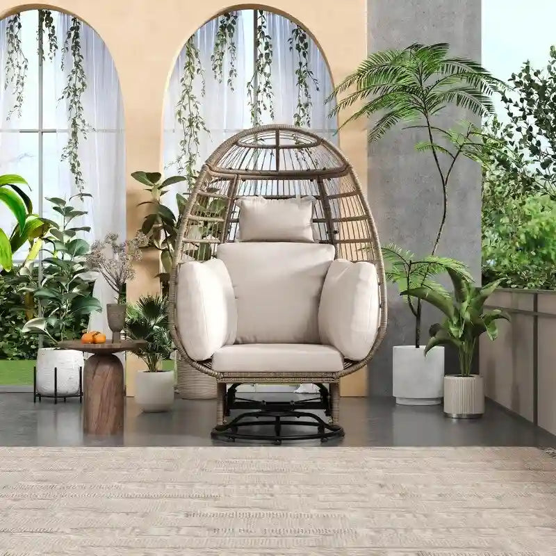 Swivel Rattan Egg Patio Chair with Cushions and Rocking Function